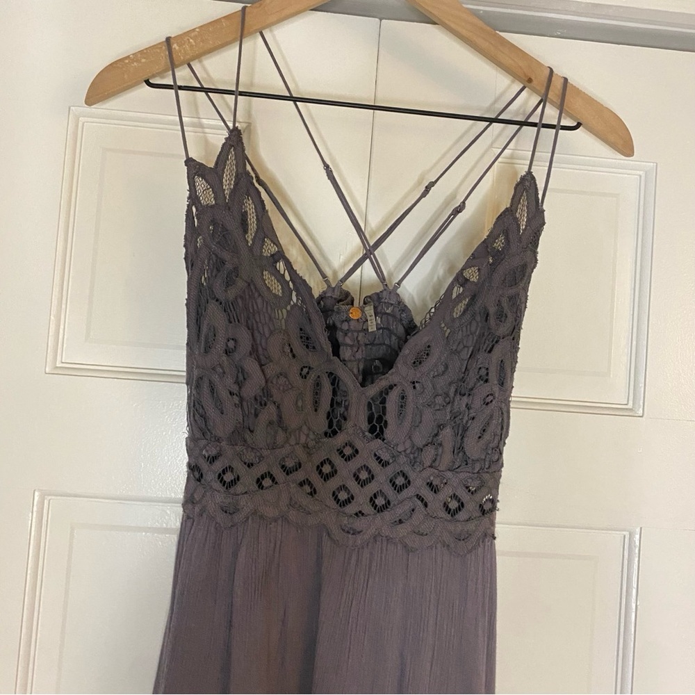 Free People Adella lace mini slip dress in the color, charcoal size medium - Picture 3 of 7